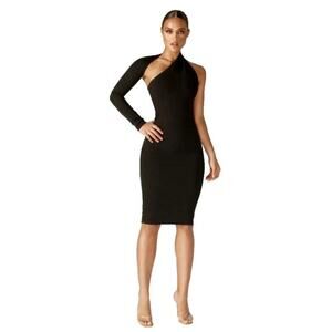 Alieva Women's Black Dasha Modern One Shoulder Bodycon Midi Dress Size Medium